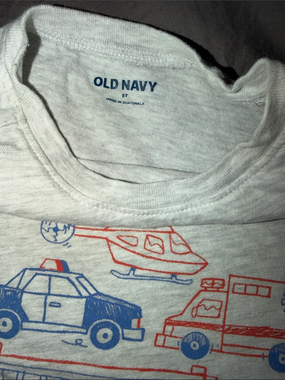 Old Navy Gray Kids' Tee with Red & Blue Emergency Vehicle Graphics